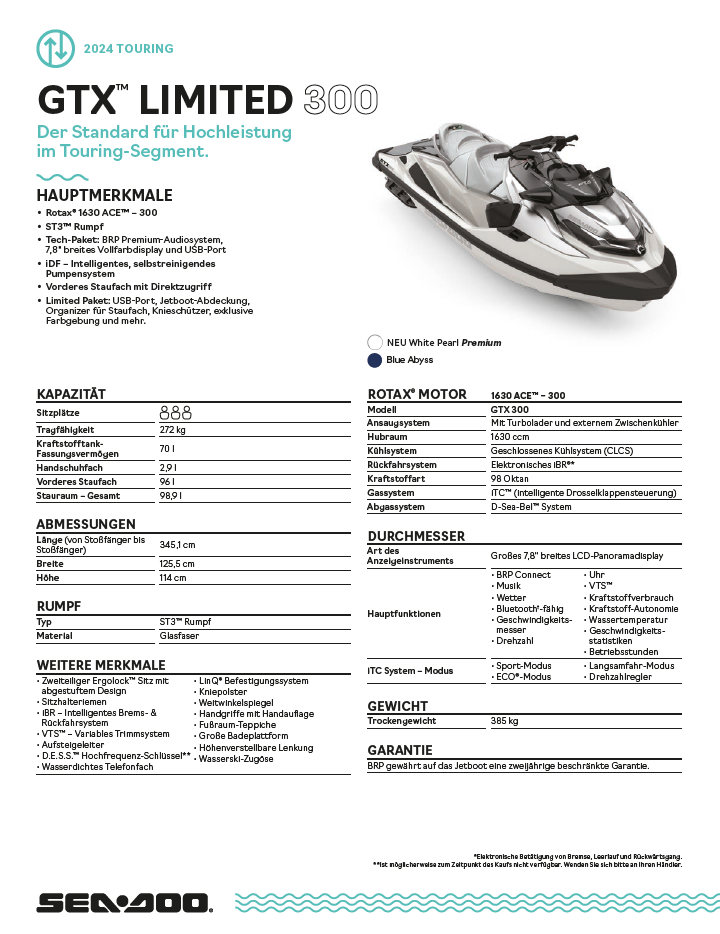 Sea-Doo Jetski 300 PS GTX Limited Audio MY 24